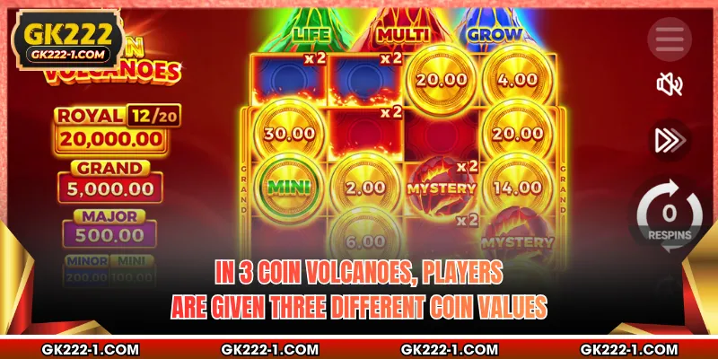 In 3 Coin Volcanoes, players are given three different coin values