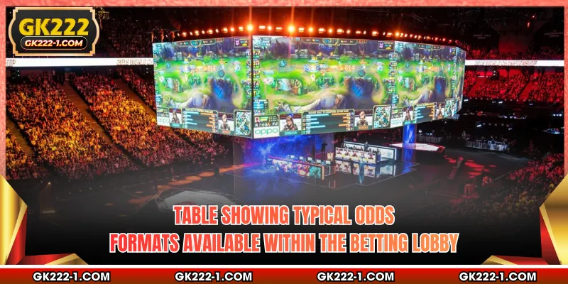Table showing typical odds formats available within the betting lobby