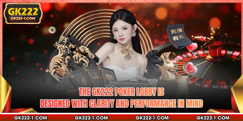 The GK222 Poker lobby is designed with clarity and performance in mind